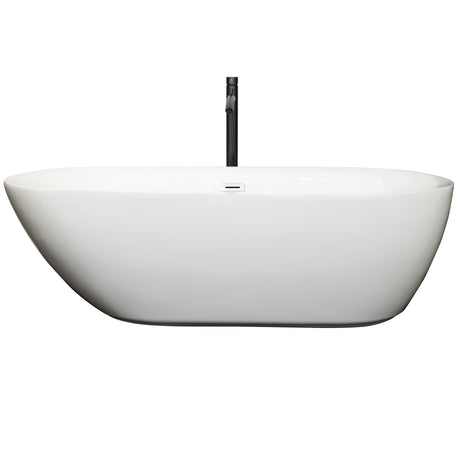 Melissa 71 Inch Freestanding Bathtub in White with Shiny White Trim and Floor Mounted Faucet in Matte Black