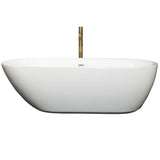 Melissa 71 Inch Freestanding Bathtub in White with Shiny White Trim and Floor Mounted Faucet in Brushed Gold