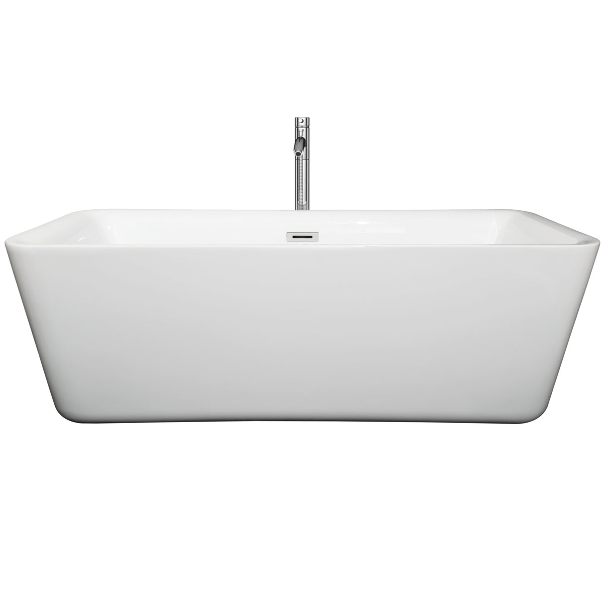 Emily 69 Inch Freestanding Bathtub in White with Floor Mounted Faucet Drain and Overflow Trim in Polished Chrome