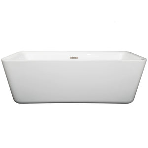 Emily 69 Inch Freestanding Bathtub in White with Brushed Nickel Drain and Overflow Trim