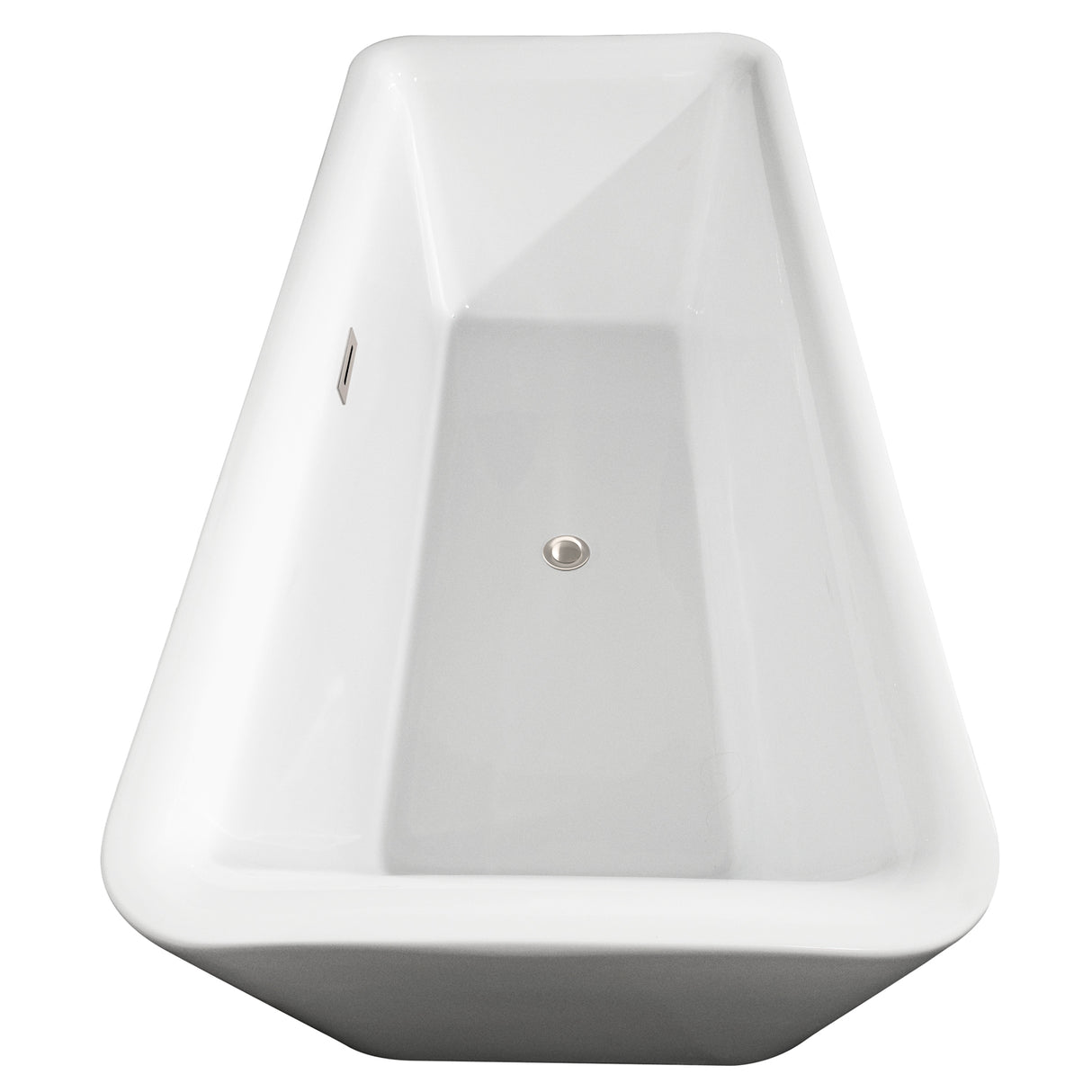 Emily 69 Inch Freestanding Bathtub in White with Brushed Nickel Drain and Overflow Trim