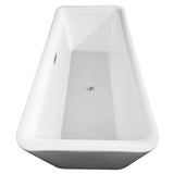 Emily 69 Inch Freestanding Bathtub in White with Floor Mounted Faucet Drain and Overflow Trim in Brushed Nickel