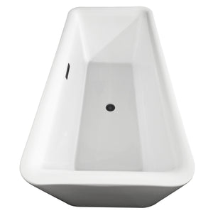 Emily 69 Inch Freestanding Bathtub in White with Matte Black Drain and Overflow Trim