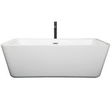 Emily 69 Inch Freestanding Bathtub in White with Polished Chrome Trim and Floor Mounted Faucet in Matte Black