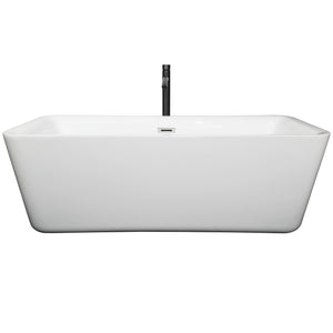 Emily 69 Inch Freestanding Bathtub in White with Polished Chrome Trim and Floor Mounted Faucet in Matte Black