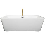 Emily 69 Inch Freestanding Bathtub in White with Polished Chrome Trim and Floor Mounted Faucet in Brushed Gold