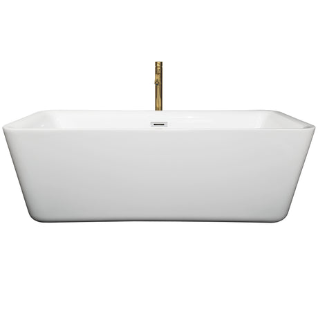 Emily 69 Inch Freestanding Bathtub in White with Polished Chrome Trim and Floor Mounted Faucet in Brushed Gold