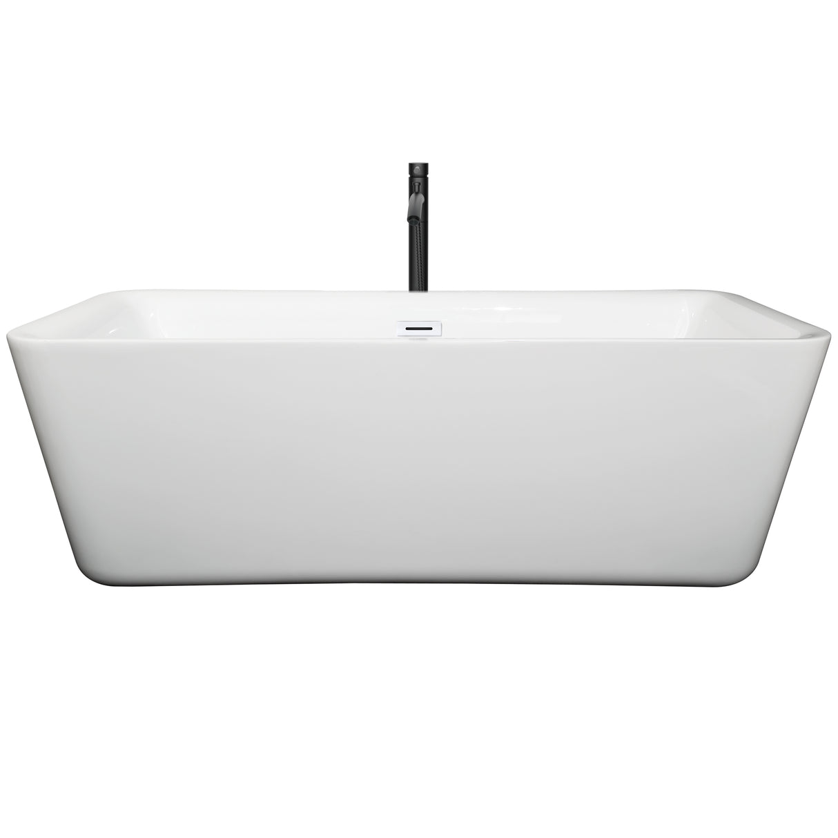 Emily 69 Inch Freestanding Bathtub in White with Shiny White Trim and Floor Mounted Faucet in Matte Black