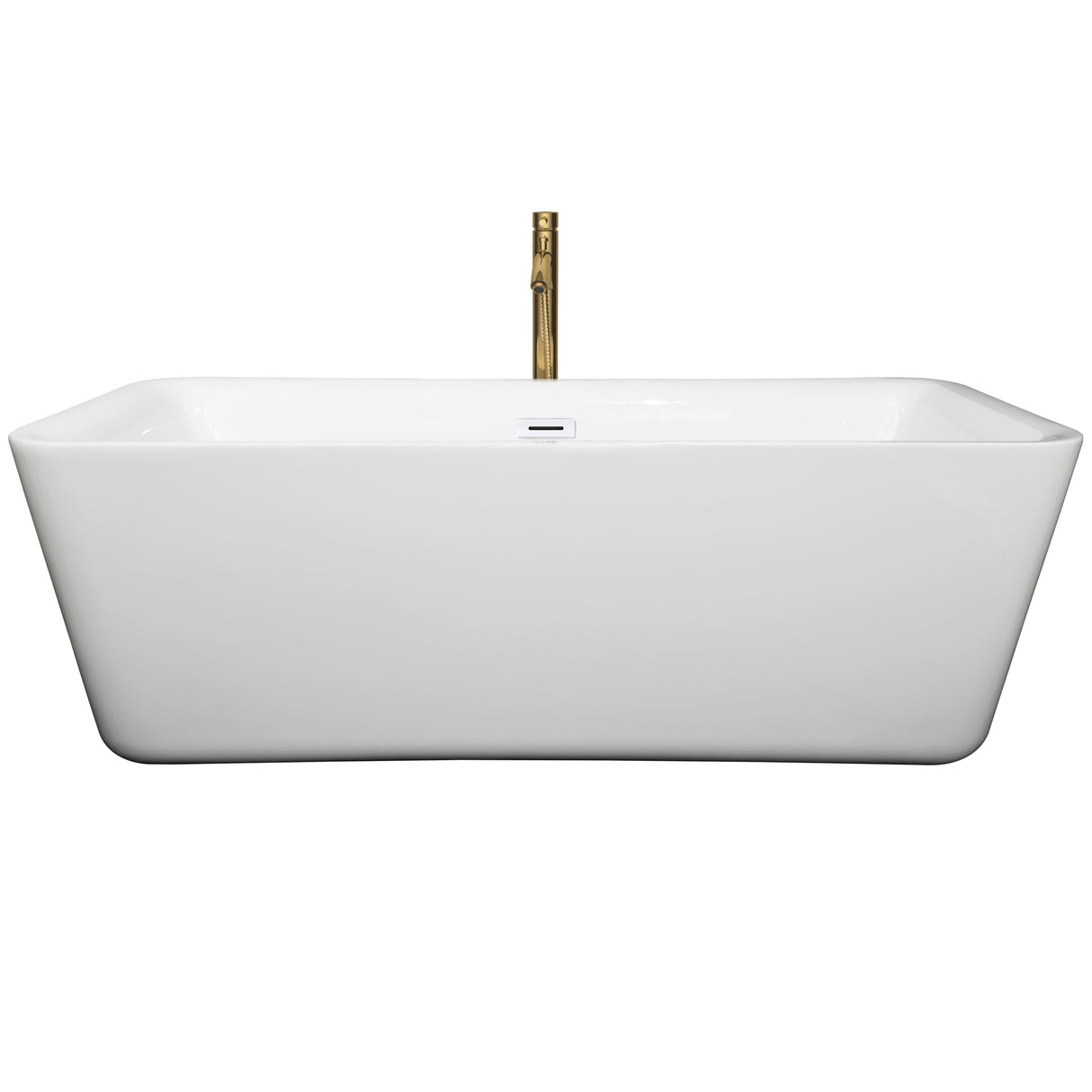 Emily 69 Inch Freestanding Bathtub in White with Shiny White Trim and Floor Mounted Faucet in Brushed Gold