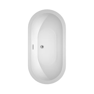 Soho 60 Inch Freestanding Bathtub in White with Floor Mounted Faucet Drain and Overflow Trim in Polished Chrome