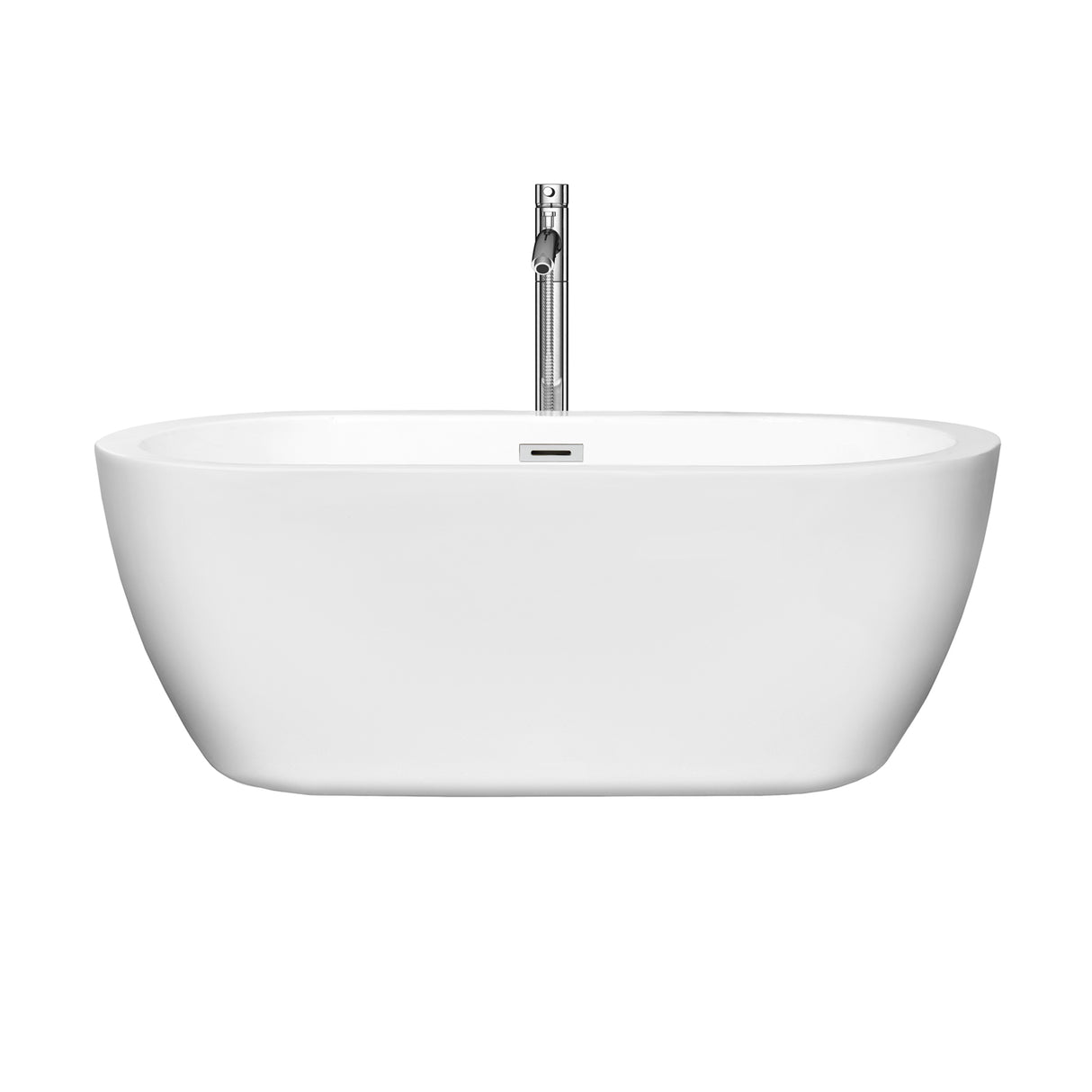 Soho 60 Inch Freestanding Bathtub in White with Floor Mounted Faucet Drain and Overflow Trim in Polished Chrome