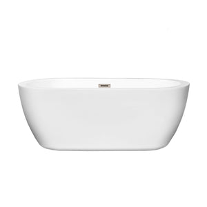 Soho 60 Inch Freestanding Bathtub in White with Brushed Nickel Drain and Overflow Trim