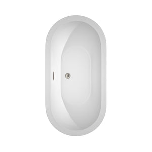 Soho 60 Inch Freestanding Bathtub in White with Floor Mounted Faucet Drain and Overflow Trim in Brushed Nickel