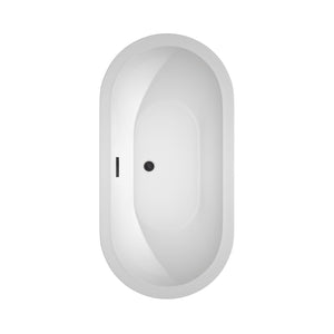 Soho 60 Inch Freestanding Bathtub in White with Floor Mounted Faucet Drain and Overflow Trim in Matte Black