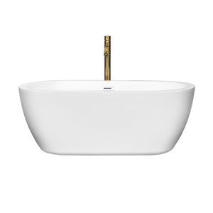 Soho 60 Inch Freestanding Bathtub in White with Shiny White Trim and Floor Mounted Faucet in Brushed Gold