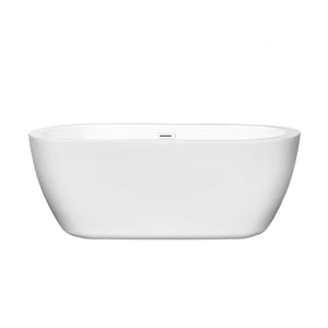 Soho 60 Inch Freestanding Bathtub in White with Shiny White Drain and Overflow Trim