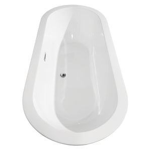 Soho 68 Inch Freestanding Bathtub in White with Floor Mounted Faucet Drain and Overflow Trim in Polished Chrome