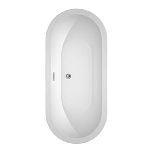 Soho 68 Inch Freestanding Bathtub in White with Polished Chrome Trim and Floor Mounted Faucet in Brushed Gold