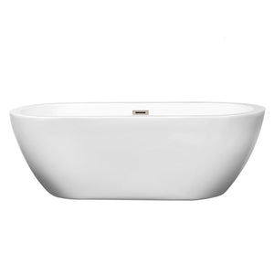 Soho 68 Inch Freestanding Bathtub in White with Brushed Nickel Drain and Overflow Trim