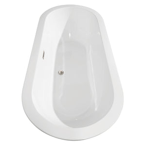 Soho 68 Inch Freestanding Bathtub in White with Brushed Nickel Drain and Overflow Trim