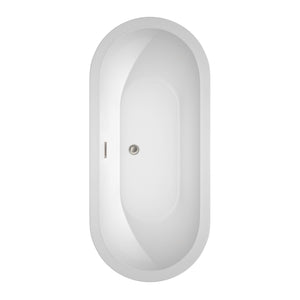 Soho 68 Inch Freestanding Bathtub in White with Brushed Nickel Drain and Overflow Trim