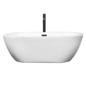 Soho 68 Inch Freestanding Bathtub in White with Floor Mounted Faucet Drain and Overflow Trim in Matte Black