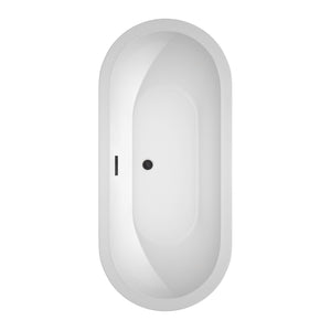 Soho 68 Inch Freestanding Bathtub in White with Floor Mounted Faucet Drain and Overflow Trim in Matte Black