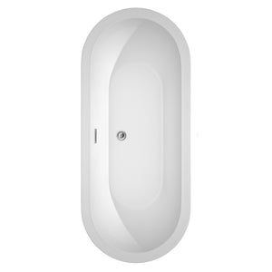 Soho 72 Inch Freestanding Bathtub in White with Floor Mounted Faucet Drain and Overflow Trim in Polished Chrome