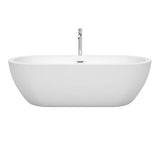 Soho 72 Inch Freestanding Bathtub in White with Floor Mounted Faucet Drain and Overflow Trim in Polished Chrome