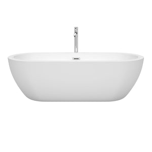 Soho 72 Inch Freestanding Bathtub in White with Floor Mounted Faucet Drain and Overflow Trim in Polished Chrome