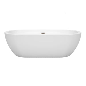 Soho 72 Inch Freestanding Bathtub in White with Brushed Nickel Drain and Overflow Trim