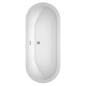 Soho 72 Inch Freestanding Bathtub in White with Brushed Nickel Drain and Overflow Trim