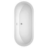 Soho 72 Inch Freestanding Bathtub in White with Floor Mounted Faucet Drain and Overflow Trim in Brushed Nickel