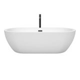 Soho 72 Inch Freestanding Bathtub in White with Floor Mounted Faucet Drain and Overflow Trim in Matte Black