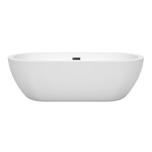 Soho 72 Inch Freestanding Bathtub in White with Matte Black Drain and Overflow Trim
