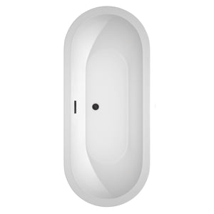 Soho 72 Inch Freestanding Bathtub in White with Floor Mounted Faucet Drain and Overflow Trim in Matte Black