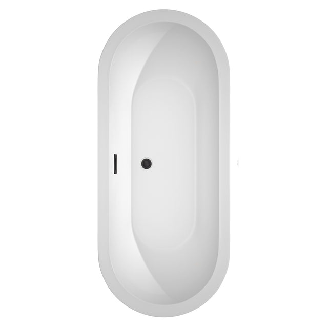 Soho 72 Inch Freestanding Bathtub in White with Floor Mounted Faucet Drain and Overflow Trim in Matte Black