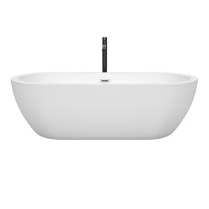 Soho 72 Inch Freestanding Bathtub in White with Polished Chrome Trim and Floor Mounted Faucet in Matte Black