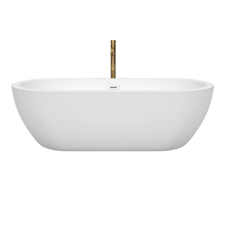 Soho 72 Inch Freestanding Bathtub in White with Shiny White Trim and Floor Mounted Faucet in Brushed Gold