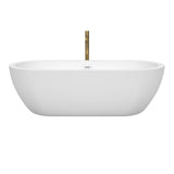 Soho 72 Inch Freestanding Bathtub in White with Shiny White Trim and Floor Mounted Faucet in Brushed Gold