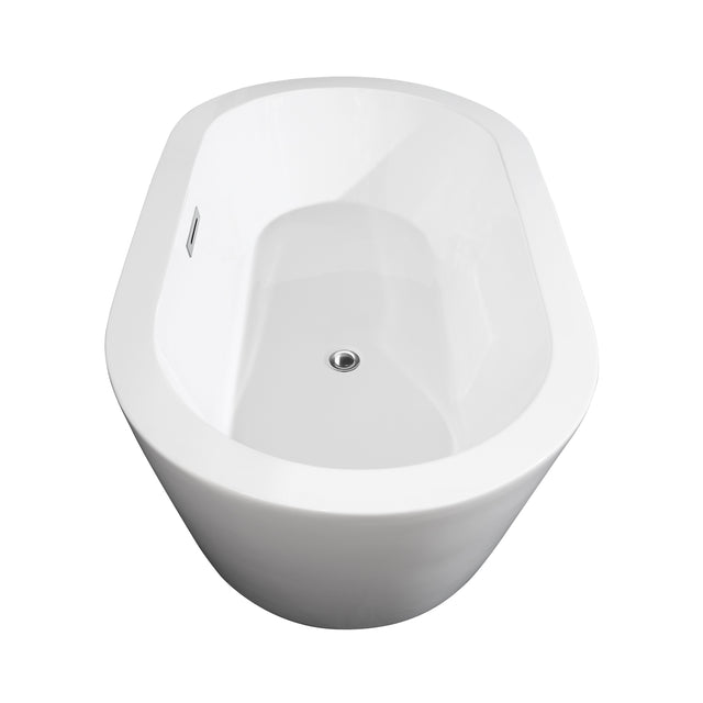 Mermaid 60 Inch Freestanding Bathtub in White with Polished Chrome Trim and Floor Mounted Faucet in Brushed Gold