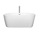 Mermaid 60 Inch Freestanding Bathtub in White with Floor Mounted Faucet Drain and Overflow Trim in Polished Chrome