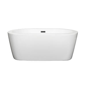 Mermaid 60 Inch Freestanding Bathtub in White with Matte Black Drain and Overflow Trim
