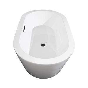 Mermaid 60 Inch Freestanding Bathtub in White with Matte Black Drain and Overflow Trim