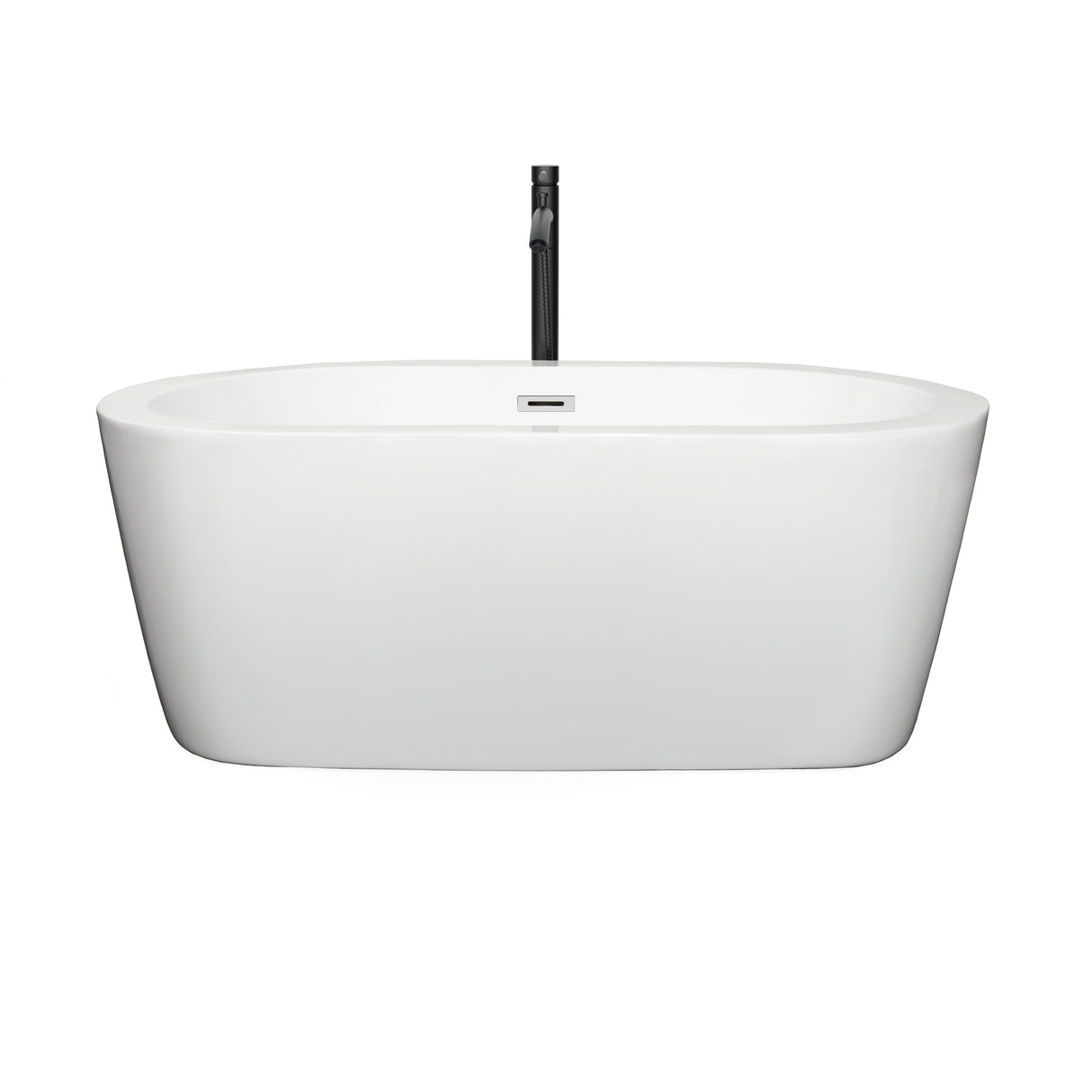 Mermaid 60 Inch Freestanding Bathtub in White with Polished Chrome Trim and Floor Mounted Faucet in Matte Black