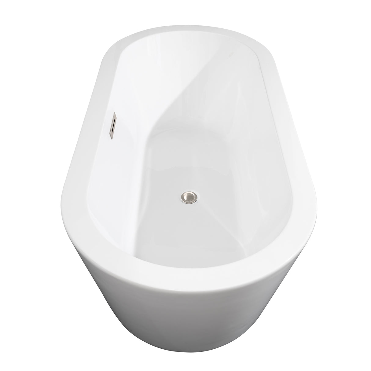 Mermaid 67 Inch Freestanding Bathtub in White with Floor Mounted Faucet Drain and Overflow Trim in Brushed Nickel