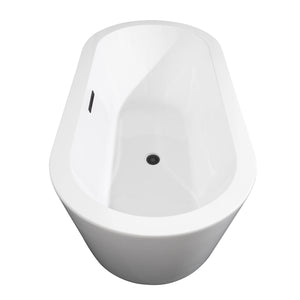 Mermaid 67 Inch Freestanding Bathtub in White with Floor Mounted Faucet Drain and Overflow Trim in Matte Black
