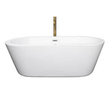 Mermaid 67 Inch Freestanding Bathtub in White with Polished Chrome Trim and Floor Mounted Faucet in Brushed Gold