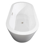 Mermaid 71 Inch Freestanding Bathtub in White with Floor Mounted Faucet Drain and Overflow Trim in Brushed Nickel