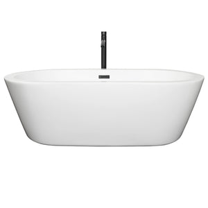 Mermaid 71 Inch Freestanding Bathtub in White with Floor Mounted Faucet Drain and Overflow Trim in Matte Black